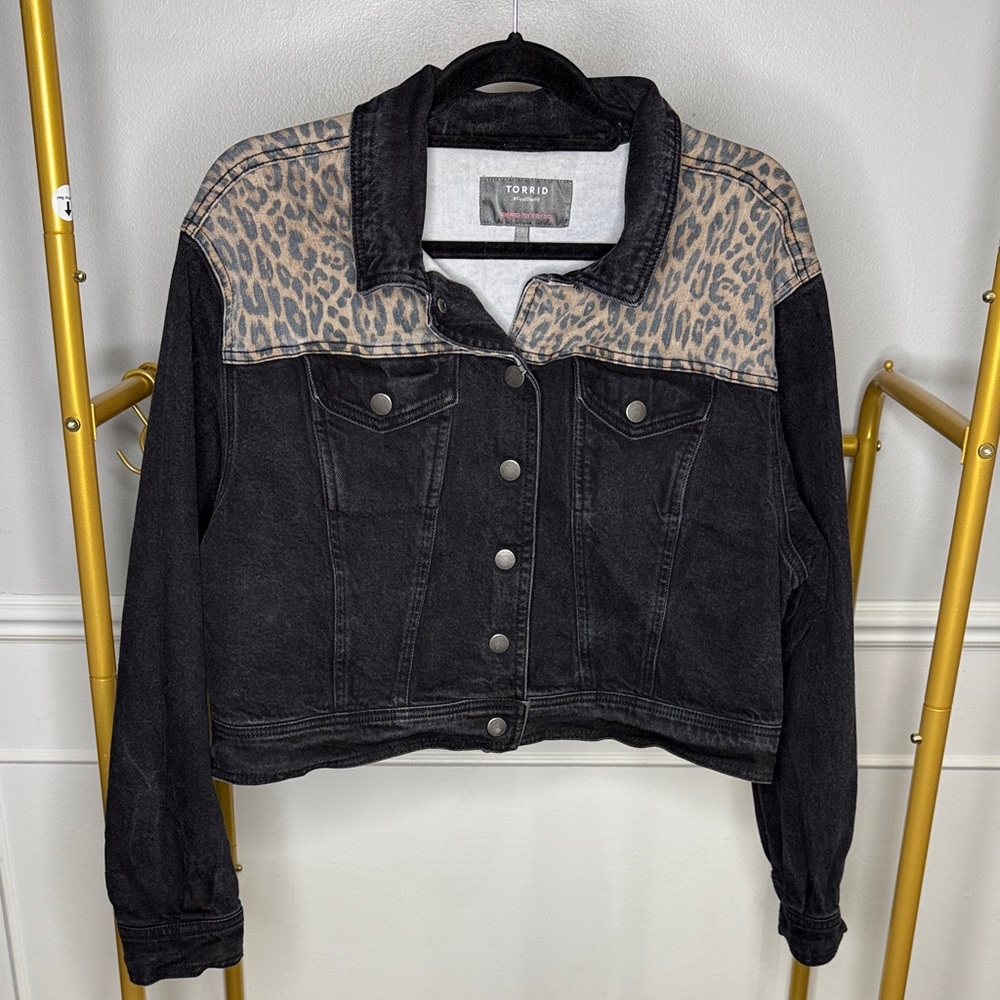 Torrid Black Jean Jacket with Animal Print